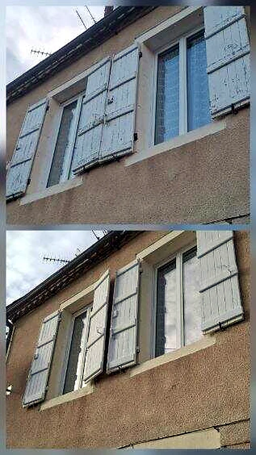 Avant après de volets repeints à Gramat