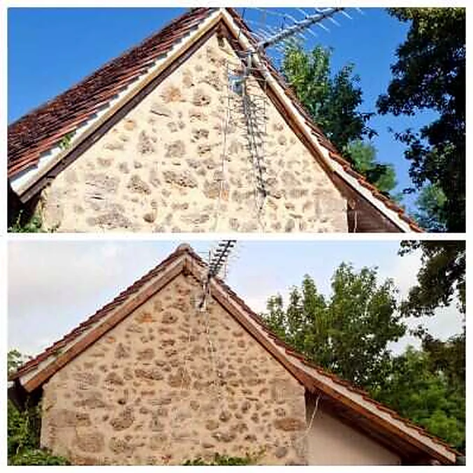 Avant après d'une remise en état de façade en pierre à Alvignac